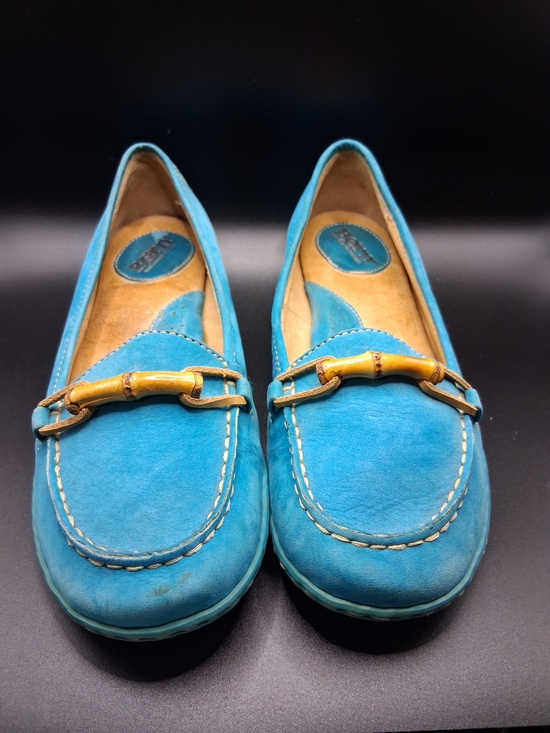 Born Shoes - Born Turquoise Leather Loafers with Bamboo-Style Bit